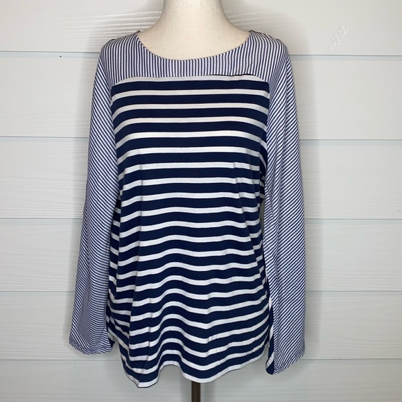 Vineyard Vines striped panel 3/4 length sleeves top, sz L - Picture 2 of 8